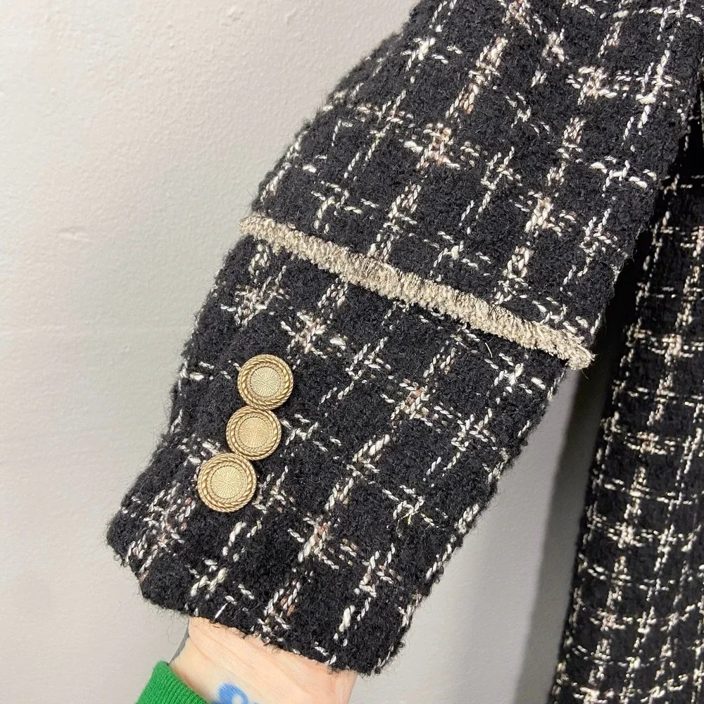 gstudio Black Tweed Long Coat Size 55 US XS-S‎ Gold Buttons Gossip Girl Glam